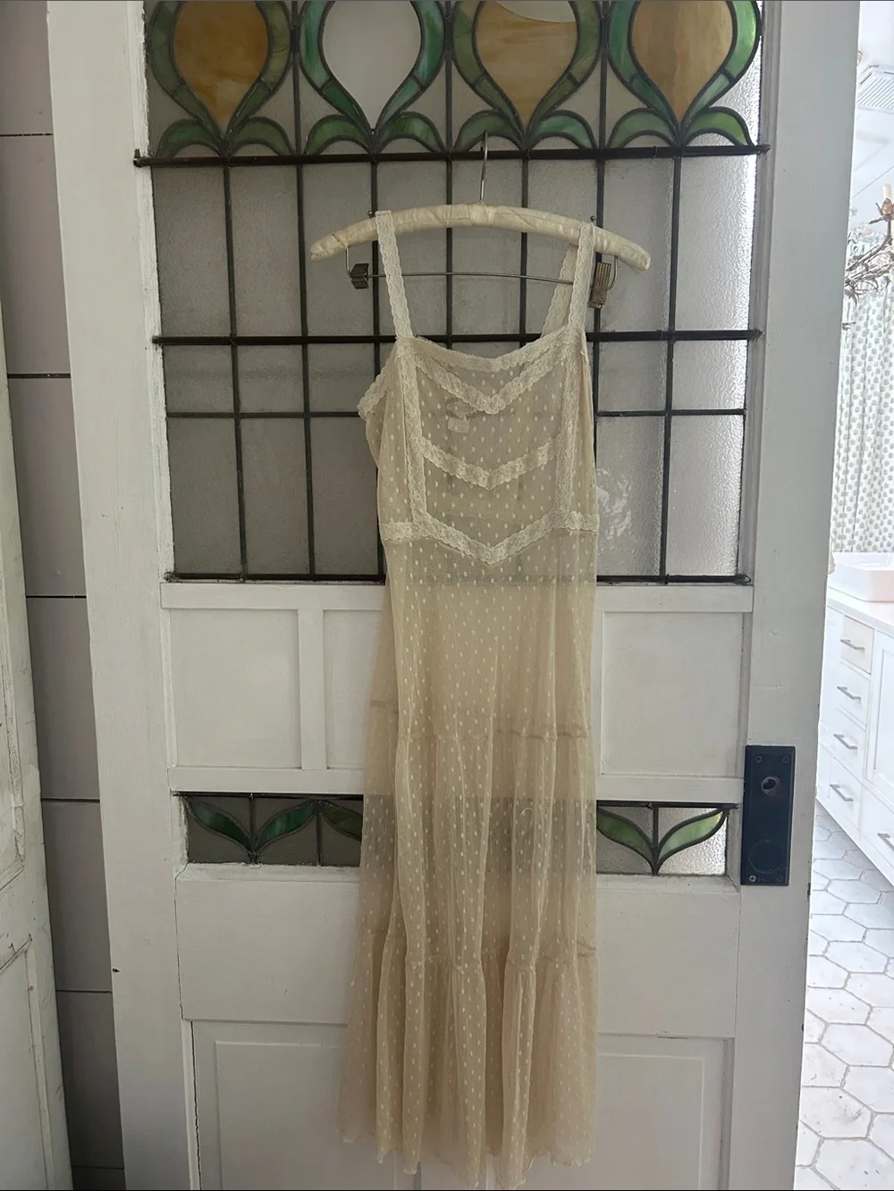 Free People intimately  Sheer Ivory/Dot Maxi Slip Dress